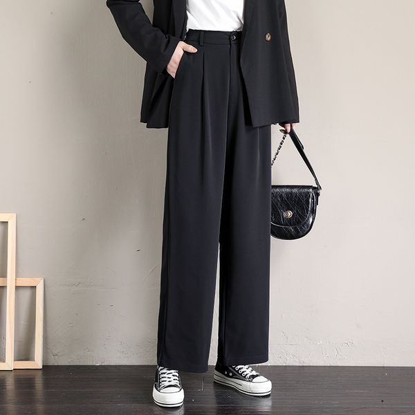 

pants women full-length simple elegant all-match black slim students womens straight trousers korean style female, Black;white