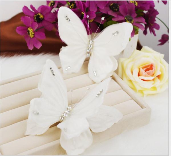 

bridal tiara flower wedding hair accessories handmade butterfly hair clip white wedding dress accessories, Silver