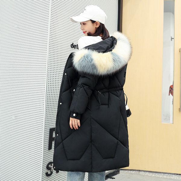 

2019 new fur collar hooded female thicken warm cotton-padded coat plus size winter parkas fashion down cotton jacket women lm105, Black