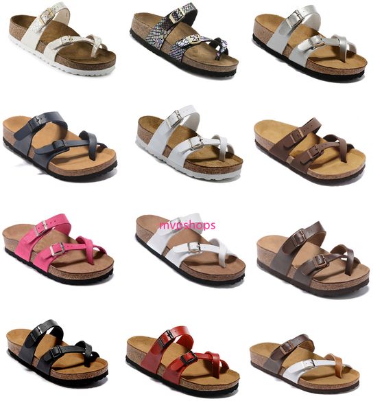 

new color brand cow leather shoes for men women wholesale flats cork sandals casual summer beach slippers with buckle flip flops