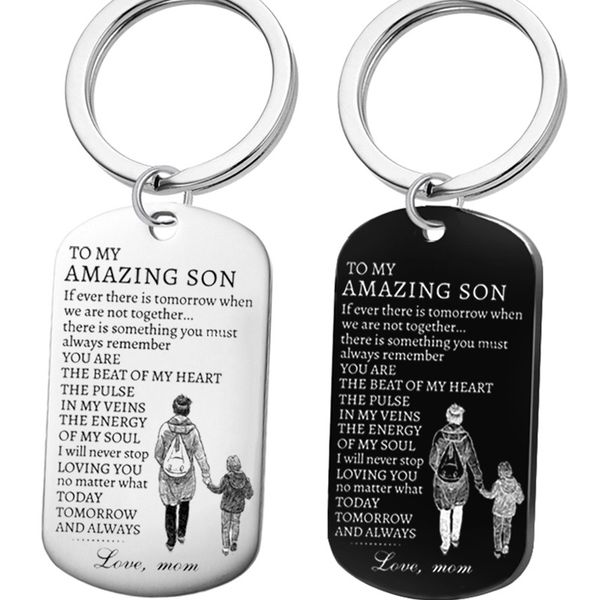 

mom gives a gift to my son - to my amazing son keychain accessories stainless steel pendant, Silver