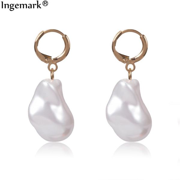 

korean simulated pearl dangle earring for women brincos geometric white/blue/pink baroque bead drop earrings punk ear jewelry, Silver