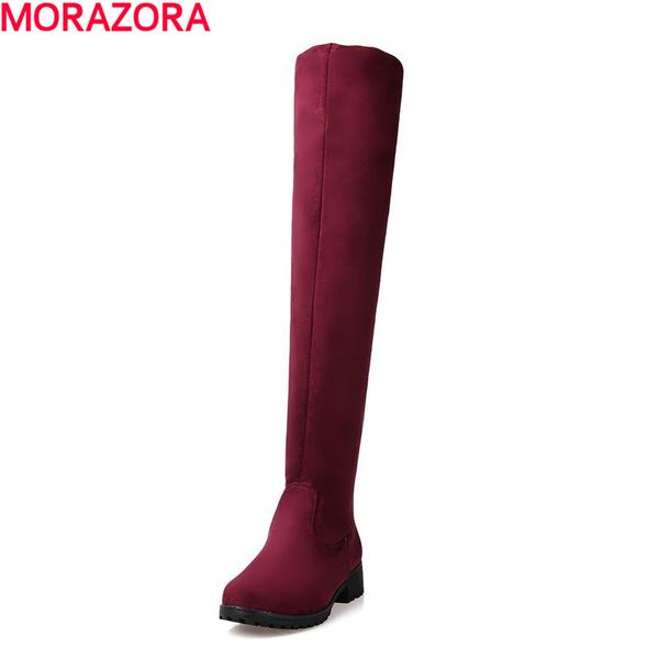 

morazora winter new arrive womens boots fashion shoes flock warm well women knee high boots woman, Black