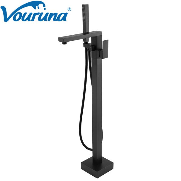

square style matte black floorstanding bath filler tap mounted bathtub faucets