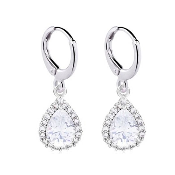 

elegant clear crystal teardrop shaped hoop earring women wedding jewelry, Golden;silver
