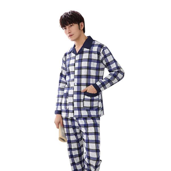 

autumn winter men cotton pajama set temperament cardigan comfort long sleeve simple generous casual loose nightwear, Black;brown