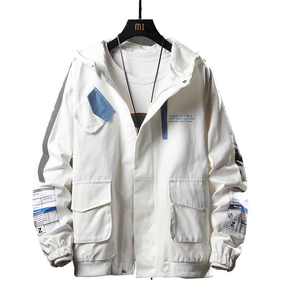 

men's hooded printed jacket casual fashion wild personality loose zipper hooded jacket straight hem regular sleeve for men, Black;brown