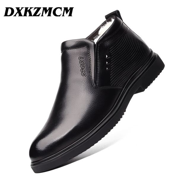 

handmade men genuine leather winter boots warm wool snow men boots ankle for business dress shoes, Black