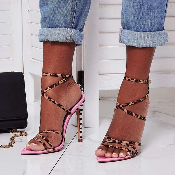 Hot Sale-2019 Sexy pink strappy high heels sandals designer De Luxo Mulheres slides Tamanho 35 a 40