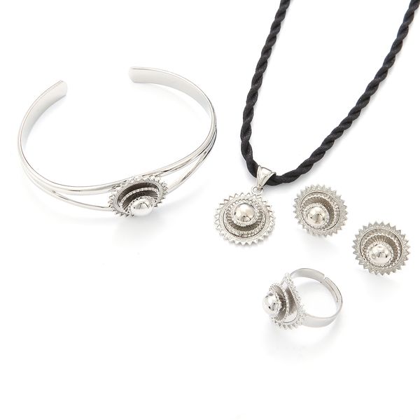 

ethiopian jewelry sliver plated habesha jewelry wedding five pcs sets for african wedding gifts, Silver