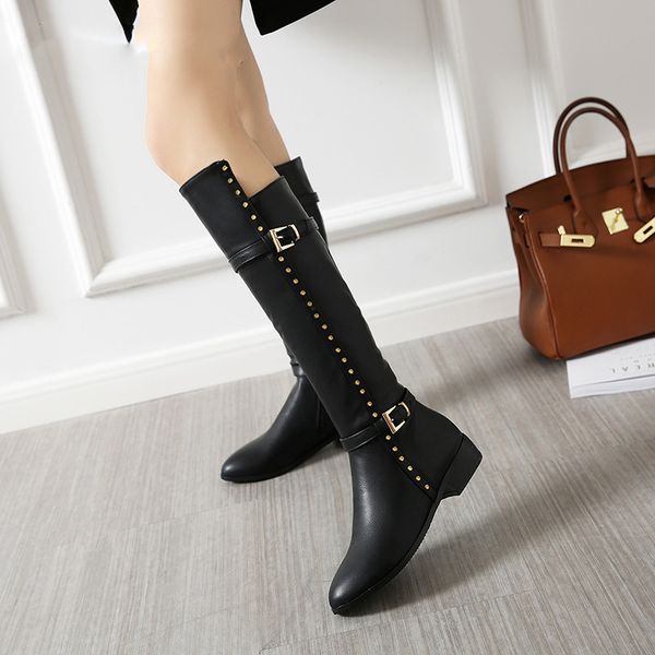 

lace up knee high boots women autumn soft leather fashion white square heel woman shoes winter sale, Black