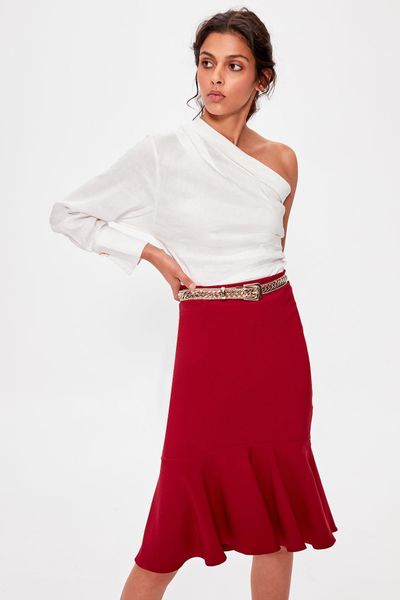 

trendyol burgundy ruffle detail skirt twoaw20et0204, Black