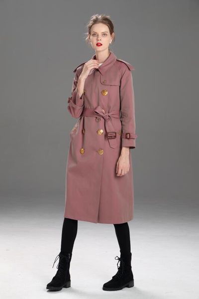 

women's trench coats gabardine long windbreaker belt waterproof new english style autumn winter solid color british double breasted a5v, Tan;black