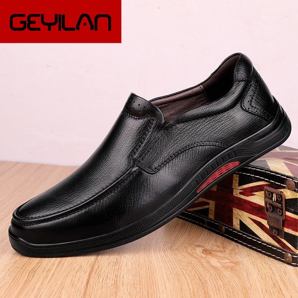 

men shoes men's genuine leather loafers casual slip on wear-resistant soft bottom dress outdoor business shoes man moccasins o4, Black