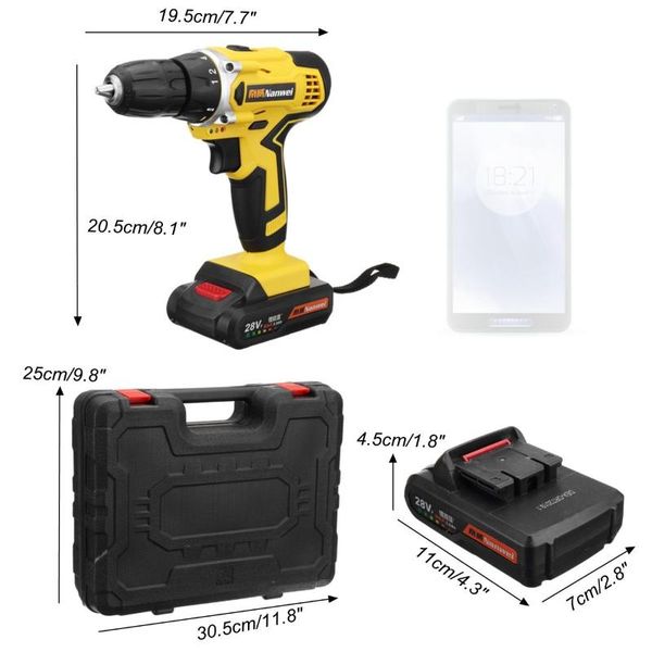 

28v max electric cordless drill driver screwdriver li-ion battery led light battery 1/2-inch 2-speed