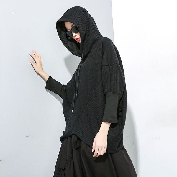 

tvvovvin 2019 autumn new hooded sweatshirts women cotton wild casual fashion hoody bat-wing sleeve sweatshirts female x978, Black