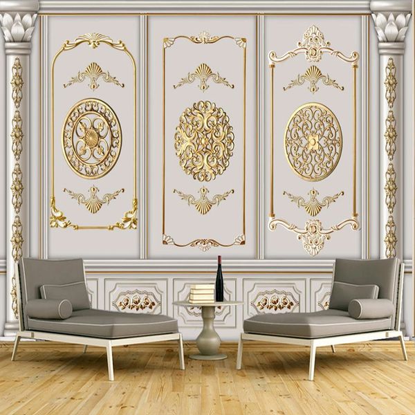 

drop shipping custom p wallpaper european style golden gypsum pattern mural tv bedroom wall decor papel de parede