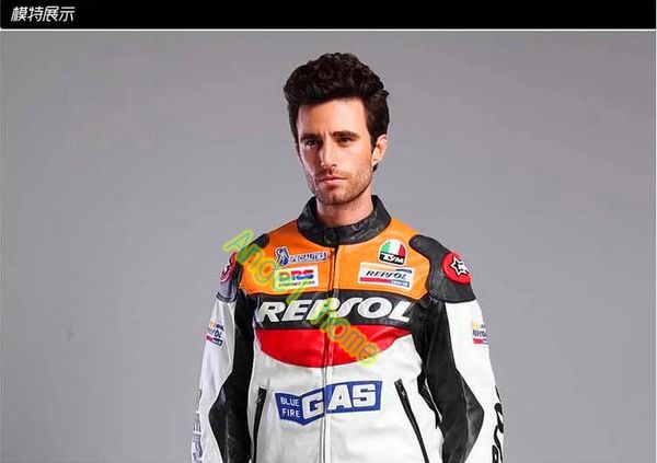 

moto gp repsol racing leather jacket colorful good quality vs02 pu leather duhan waterproof orange blue size large, Black;blue