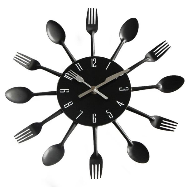 

modern decorative creative cutlery metal kitchen wall clock spoon fork quartz electronic wall mounted clocks horloge murale