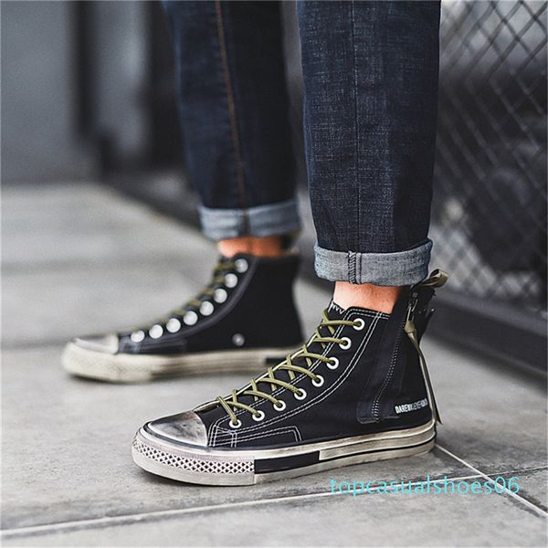 

fashion ankle boot distressed sneakers men obsolete plimsolls male casual board shoes ulzzang rugged high cut canvas shoes t6, Black
