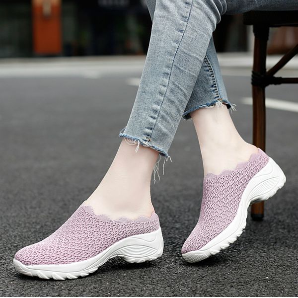 

women platform flats shoes summer fashion half shoes for females outside sneakers breathable mesh casual, Black