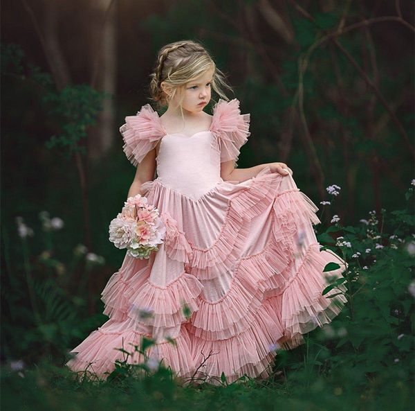 

lovely flower girl dresses tiered ruffle skirt tulle pageant gowns first communion custom made kids formal dresses, White;blue