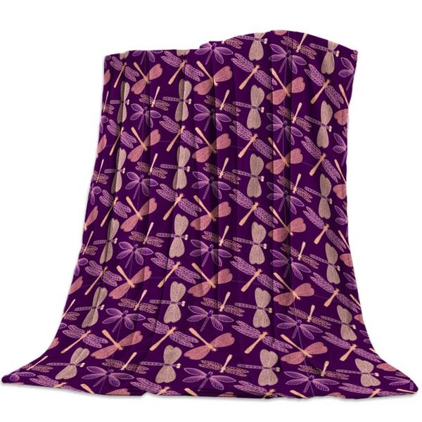 

dragonfly pattern purple pattern animal insect flannel fleece bed blanket bedspread coverlet bed cover soft warm blankets
