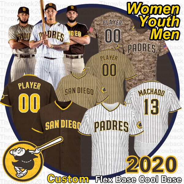 

custom 2020 padres jerseys fernando tatis jr 23 manny machado 13 tony gwynn eric hosmer new brand brown is back san diego jersey, Blue;black