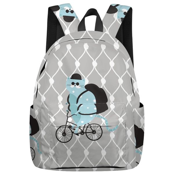 

geometric fabric background cartoon cat bicycle backpack for teenage travel bags school bags backpack interior key chain holder