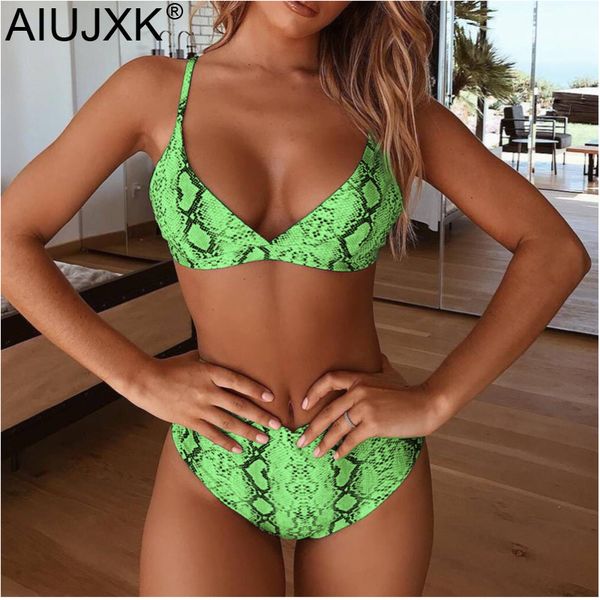 

aiujxk мода 2019 neon green snake печати мягчению костюм женщин сексуальный высокая талия белье biquini лето 2 купальник bra set, Red;black