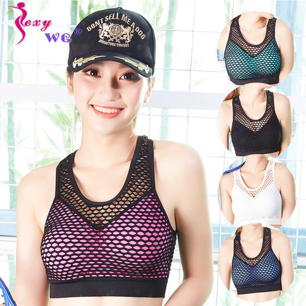 

sexywg sprots bra yoga women size gym shirt breathable mesh sport bras crop vest sportswear abcd cup push up brassiere, White;black
