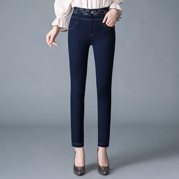

black blue jeans female 2019 new spring autumn casual pants women stretch wild slim trousers
