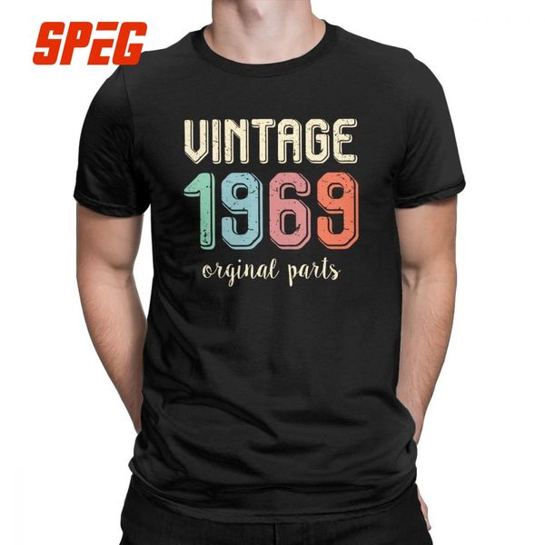 

men's vintage retro 1969 50 years old t-shirt 50th birthday gift fun o neck short sleeved clothes pure cotton tees t shirt, White;black