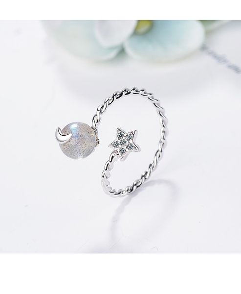 

Little fresh strawberry crystal girl heart ins ring female opening star moon index finger ring red moonlight stone