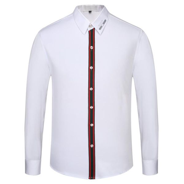 

wholesale men's shirt 2020 fashion brand korean wild casual slim long sleeve formal shirt men patch large size white clothes, White;black