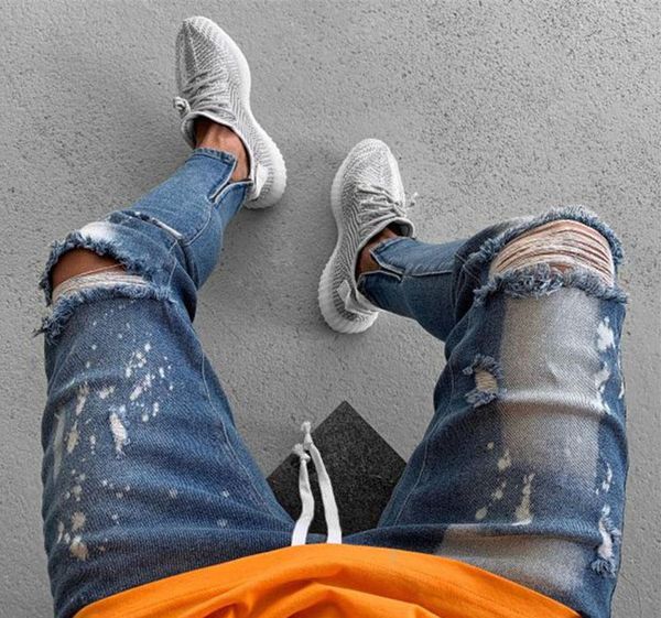 

мужские байкеры представляют собой джинсы cool slim fit отверстия потрошитель молния дизайнер карандаш брюки мужской стиль джинсы, Blue