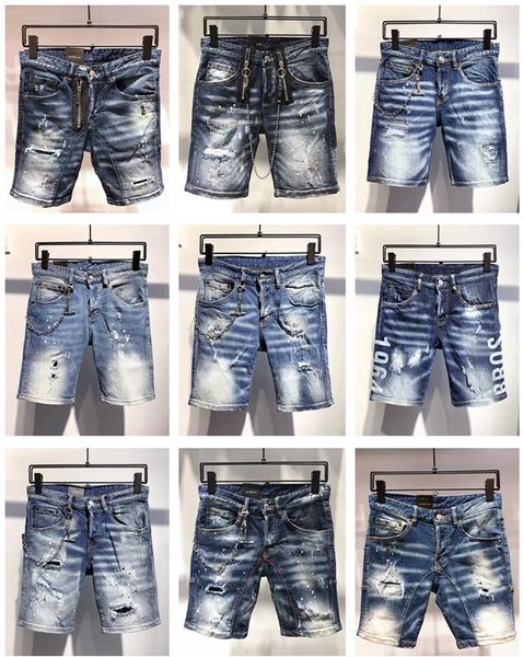 

ss20 new arrival d2 brand designer men denim short jeans embroidery pants fashion holes trousers italy size 44-54, Blue