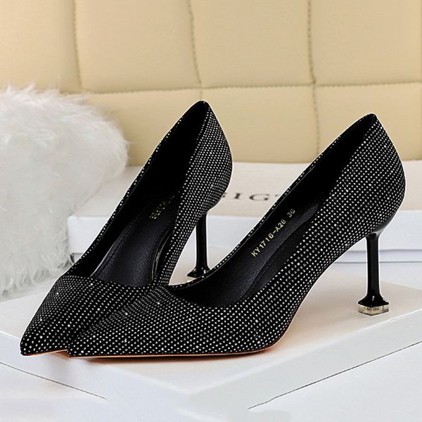

nightclub party & dress shoes womens black fashion stiletto shallow mouth pointed high heel shoes 7.5cm and 9.5cm size 34-43