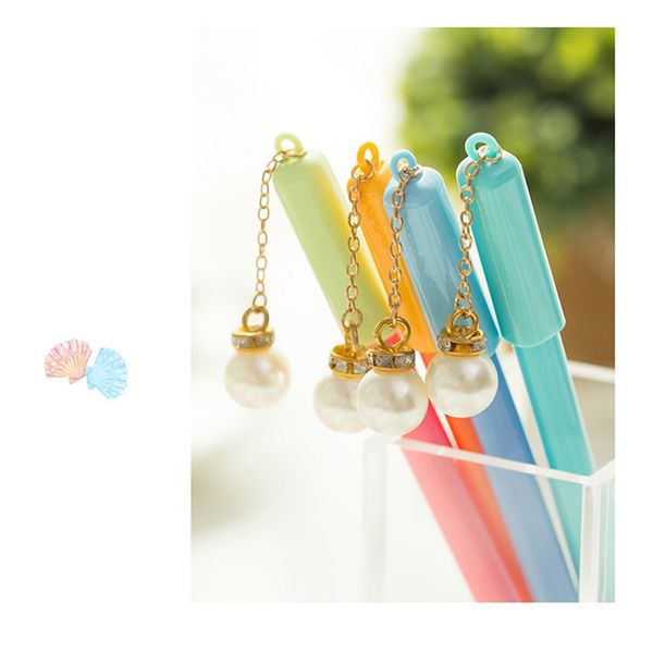 

30 pcs/lot sweet pearl pendant ball pen 0.5mm blue gel color pen sweet kid gifts stationery office school supplies db891, Blue;orange