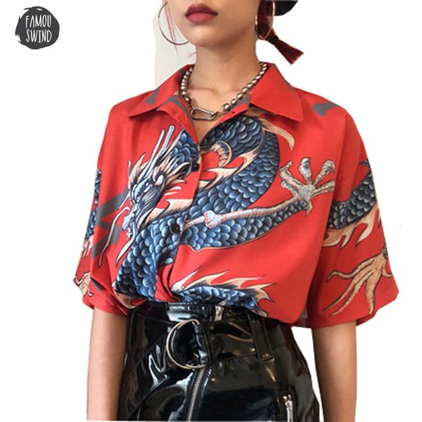 

dragon women harajuku blouse women summer print short sleeve blouses shirts female streetwear kz022 drop shipping, White