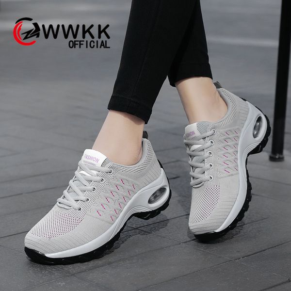 

wwkk women sneakers running shoes ladies walking dancing sports shoes outdoor air cushion breathable footwear lace up sneakers, Black