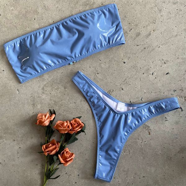 

wetlook bikini swimwear women swimsuit high waist leather bikini set 2020 bathing suit push up maillot de bain femme beachwear