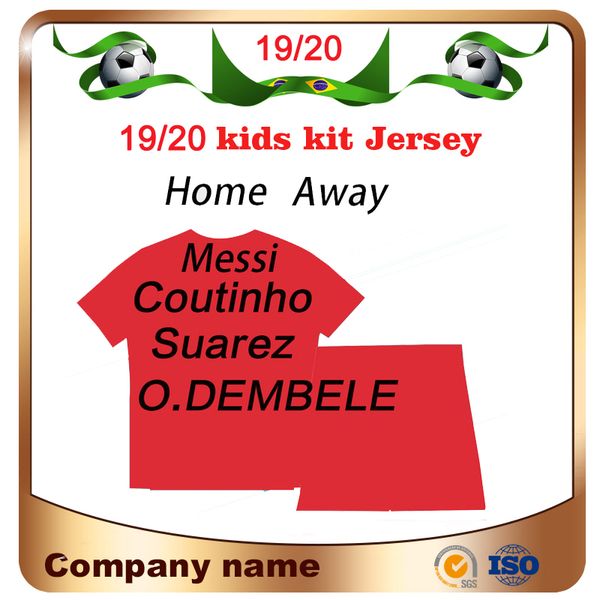

2020 #10 messi kids kit home soccer jersey 19/20 #9 suarez #7 coutinho child soccer shirt #11 o.dembele #14 coutinho football uniforms, Black