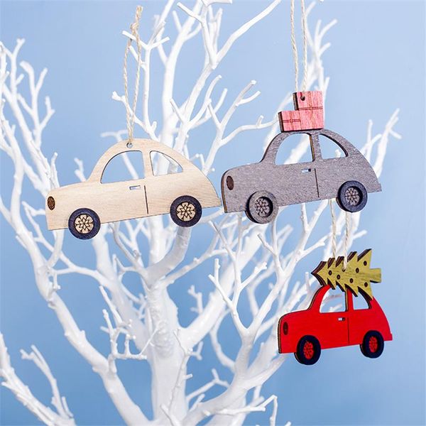 

2020 xmas diy christmas tree pendant new year christmas decorations wooden coloured drawing car decoration pendant creative