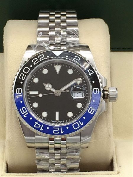 

mens watch two-tone black blue ceramic bezel stainless steel automatic watches gmt date master wrist watch delivery, Slivery;brown