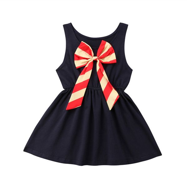 

2018 Hot Casual Bow Dress Baby Girl Princess Birthday Party Solid Color Celebrity Dress Casual Kids Girl Clothes