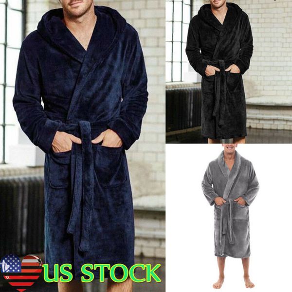 

men's winter warm robes thick lengthened plush shawl bathrobe kimono home clothes long sleeved robe coat peignoir homme hot, Black;brown