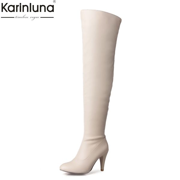 

women's 2019 classic vintage big size 31-46 high heels party boots women shoes woman lady shoes over the knee high boots, Black