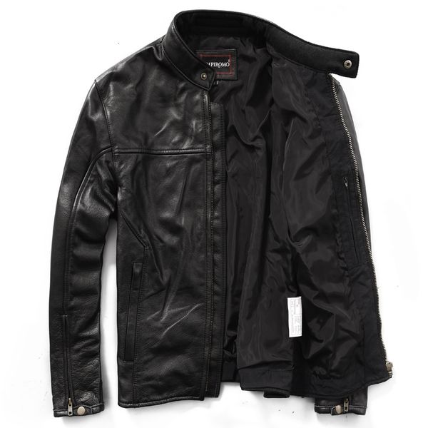 

new men's genuine leather jacket autumn casual cow leather jacket slim fit short motorcycle leather jacket male, Black
