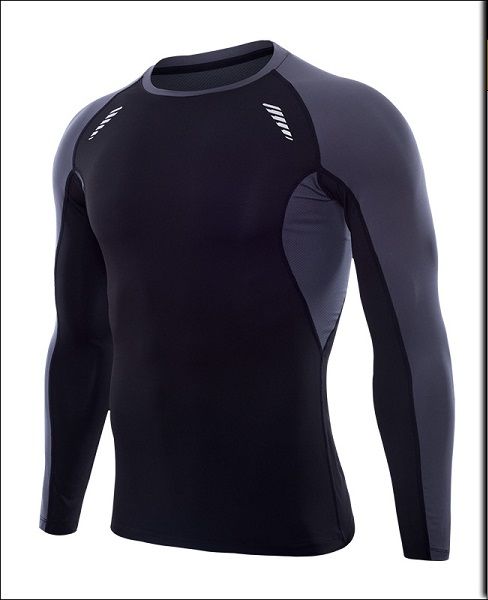

running shirts dry fit mens gym clothing scoop neck long sleeves qtfy dri underwear body building suiit polyester apparel, Black;blue